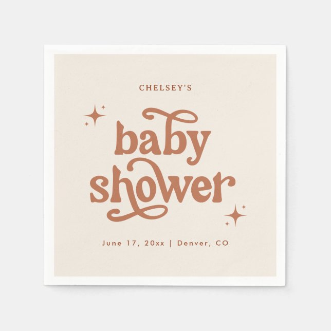 Serviette En Papier Baby shower Boho, Baby shower Retro Terracotta (Devant)