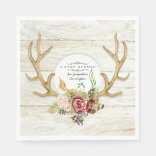 Serviette En Papier Baby shower Boho Blush Bourgogne Rose Deer Antlers