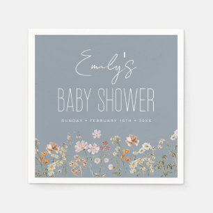 Serviette En Papier Baby shower Boho Dusty Blue Fleur sauvage En Fleur