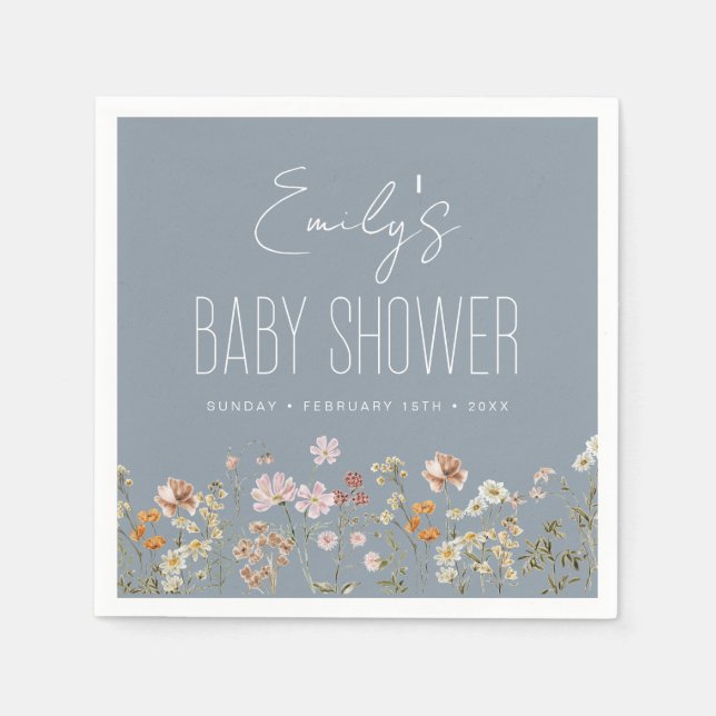 Serviette En Papier Baby shower Boho Dusty Blue Fleur sauvage En Fleur (Devant)