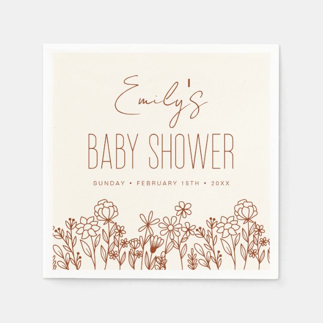 Serviette En Papier Baby shower Boho Fleur sauvage En Terracotta En Fl (Devant)