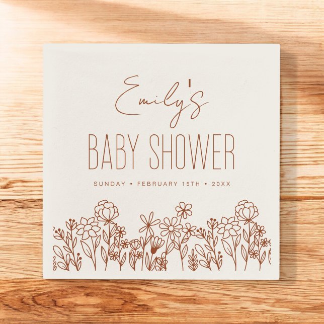 Serviette En Papier Baby shower Boho Fleur sauvage En Terracotta En Fl (Créateur téléchargé)