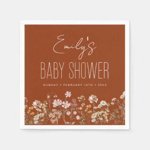 Serviette En Papier Baby shower Boho Fleur sauvage Orange Brûlé En Fle