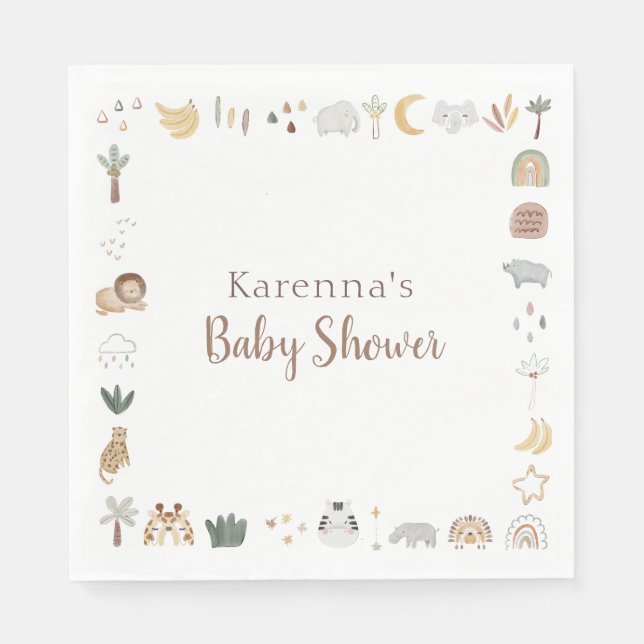 Serviette En Papier Baby shower Boho Safari Aquarelle (Devant)