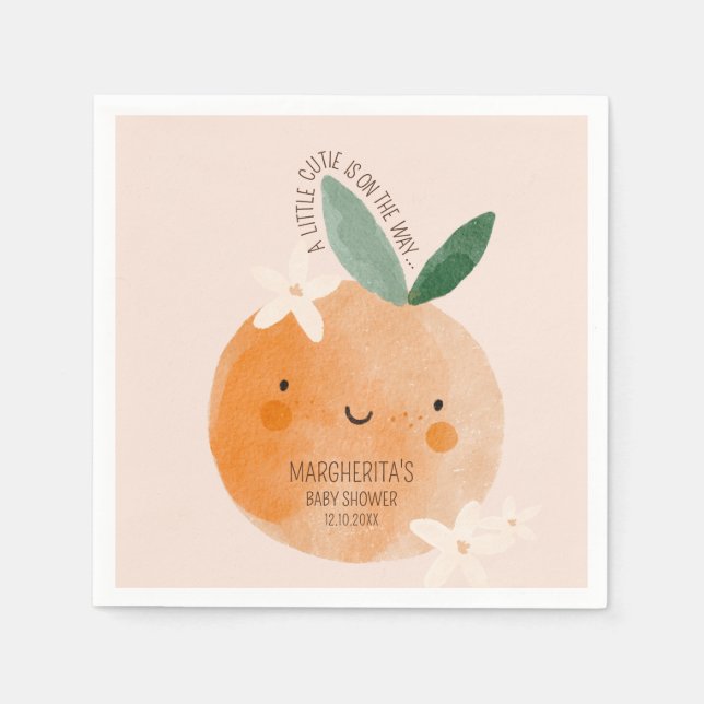 Serviette En Papier Baby shower botanique Little Cutie Orange Citrus (Devant)