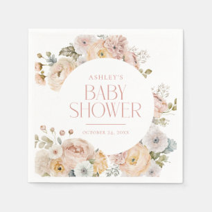 Serviette En Papier Baby shower botanique Vintage rose élégant
