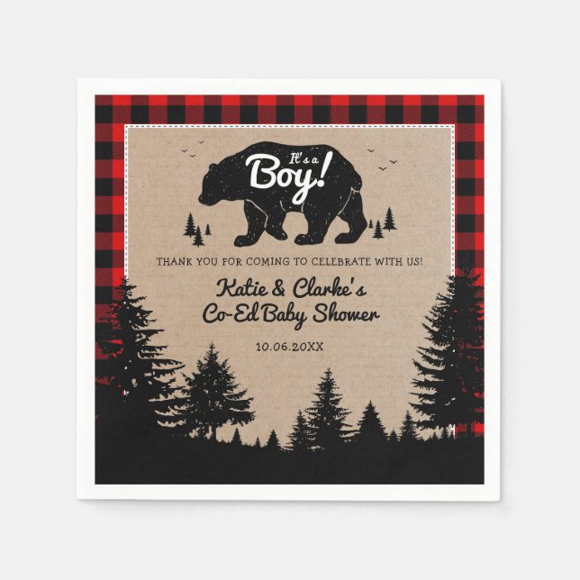 Serviette En Papier Baby shower Boy Co-Ed Bear Lumberjack (Devant)
