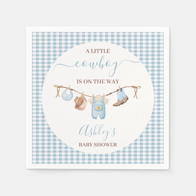 Serviette En Papier Baby shower Brown Blue Cothesline Cowboy (Devant)