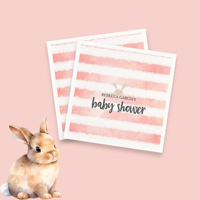 Serviette En Papier Baby shower Bunny Pink Blanc Aquarelle (Créateur téléchargé)
