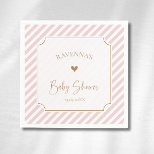 Serviette En Papier Baby Shower Cadre Doré Rayures Diagonales Rose