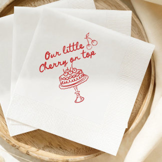 Serviette En Papier Baby shower cerise elle est notre cerise sur le gâ