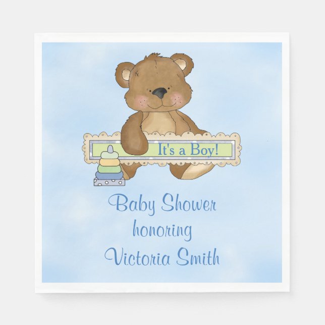 Serviette En Papier Baby shower C'est un garçon Teddy Bear (Devant)
