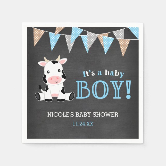 Serviette En Papier Baby shower Chalkboard Cow Boy (Devant)
