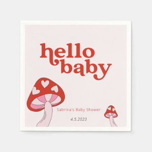 Serviette En Papier Baby shower champignon rouge et rose