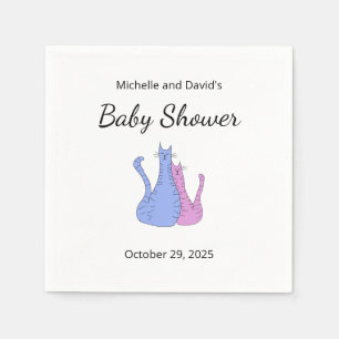 Serviette En Papier Baby shower Chat Twins bleu rose
