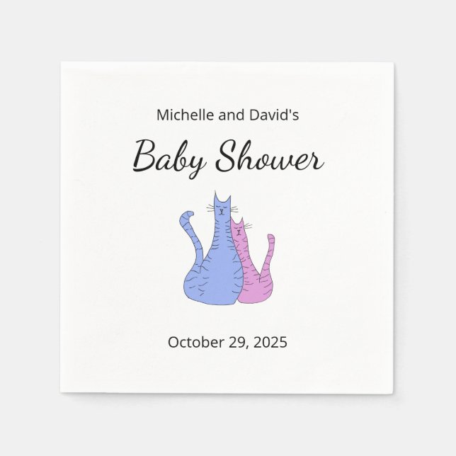 Serviette En Papier Baby shower Chat Twins bleu rose (Devant)