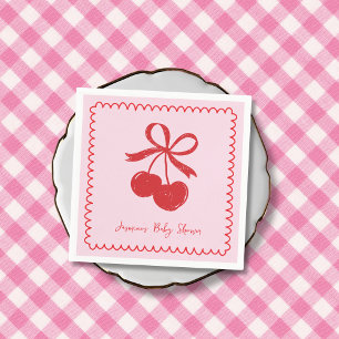 Serviette En Papier Baby shower Cherry Bow rose et rouge main dessinée