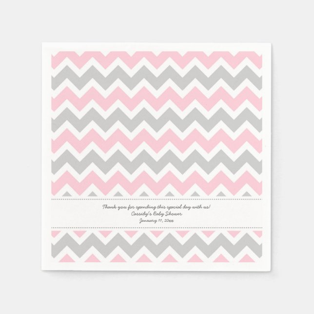 Serviette En Papier Baby shower Chevron rose Grey AJOUTER VOTRE MOT (Devant)