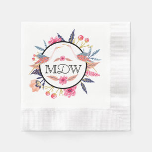 Serviette En Papier Baby shower Chic Floral Botanique Stork Bird