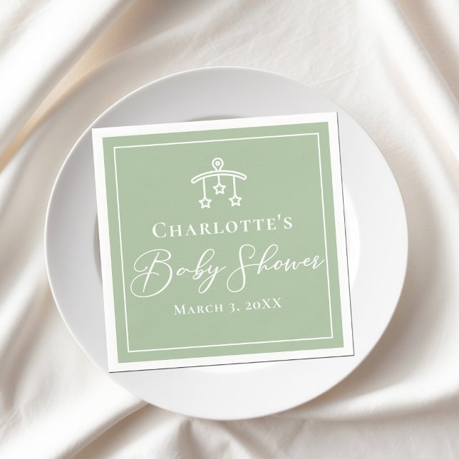 Serviette En Papier Baby shower Chic Sage Vert Personnalisé (Créateur téléchargé)