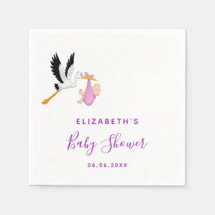 Serviette En Papier Baby shower cigogne violet fille mignonne