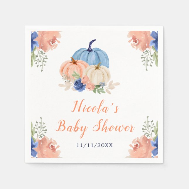 Serviette En Papier Baby shower Citrouille bleu et bleu marine (Devant)
