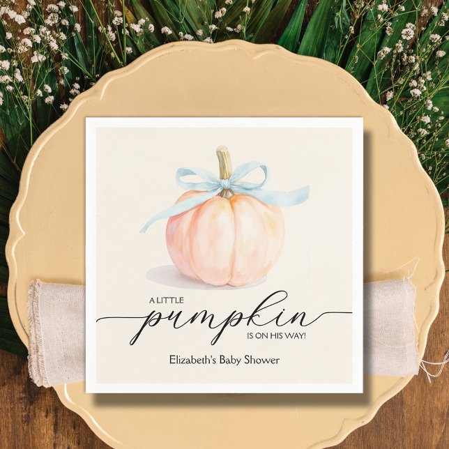 Serviette En Papier Baby shower Citrouille Blue Bow (Blue Bow Little Pumpkin Boy Baby Shower Napkins)