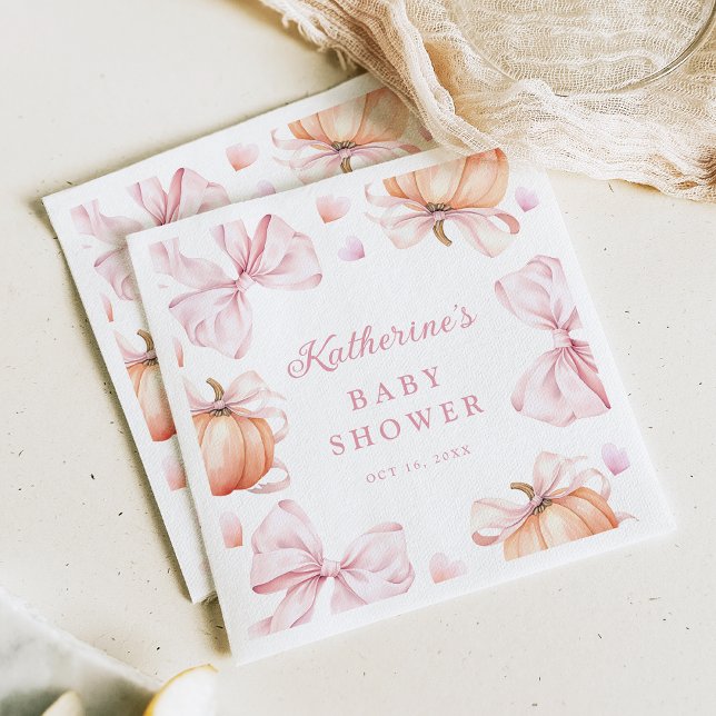 Serviette En Papier Baby shower Citrouille de boue rose Aquarelle (Créateur téléchargé)