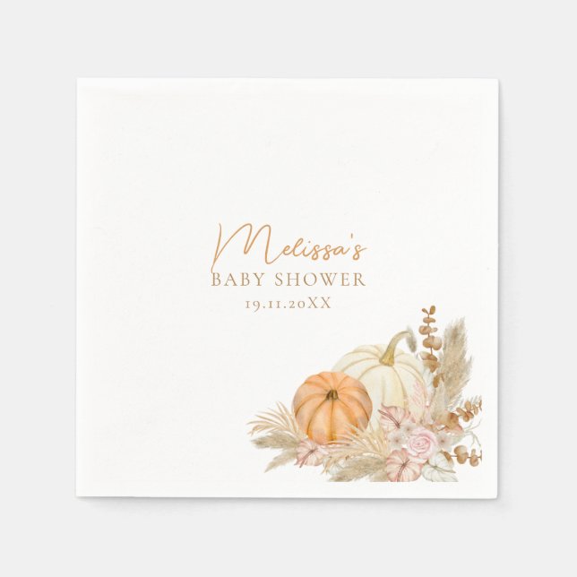 Serviette En Papier Baby shower Citrouille floral Boho (Devant)
