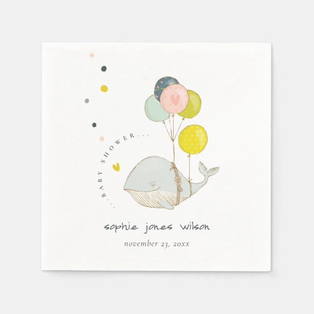 Serviette En Papier Baby shower Coeur de Balloon sous-marin mignon (Devant)