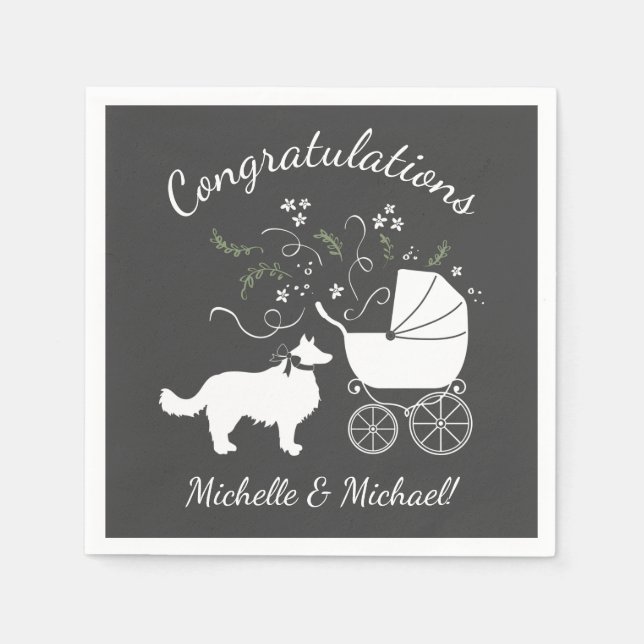Serviette En Papier Baby shower Collie frontalier (Devant)