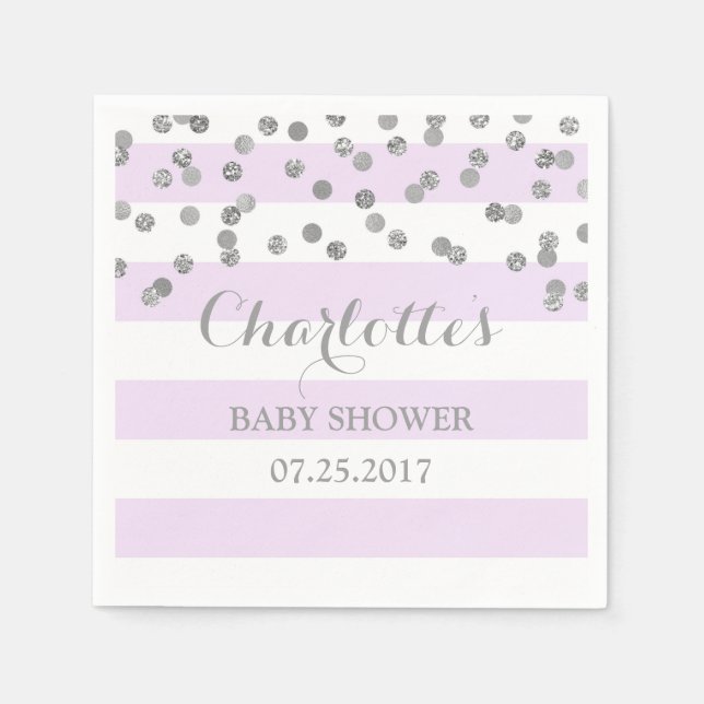 Serviette En Papier Baby shower Confetti d'argent en javande violette (Devant)