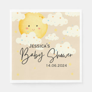 Serviette En Papier Baby shower crème Lune et étoiles