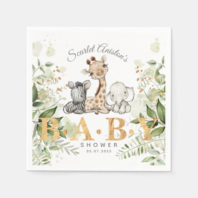 Serviette En Papier Baby shower Cute Animaux africains Végétation (Devant)