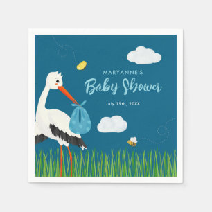 Serviette En Papier Baby shower Cute Blue Stork personnalisé