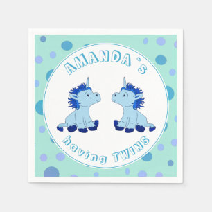 Serviette En Papier Baby shower Cute Blue Unicorn Twin Boys