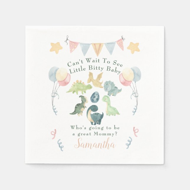 Serviette En Papier Baby shower Cute Dinosaur Maman Nom Orange (Devant)