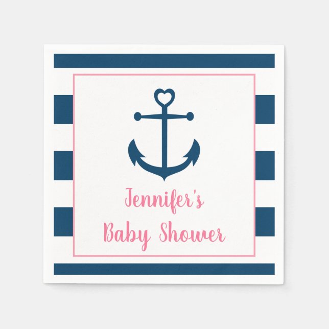 Serviette En Papier Baby shower d'Ancre nautique fille de la marine ro (Devant)