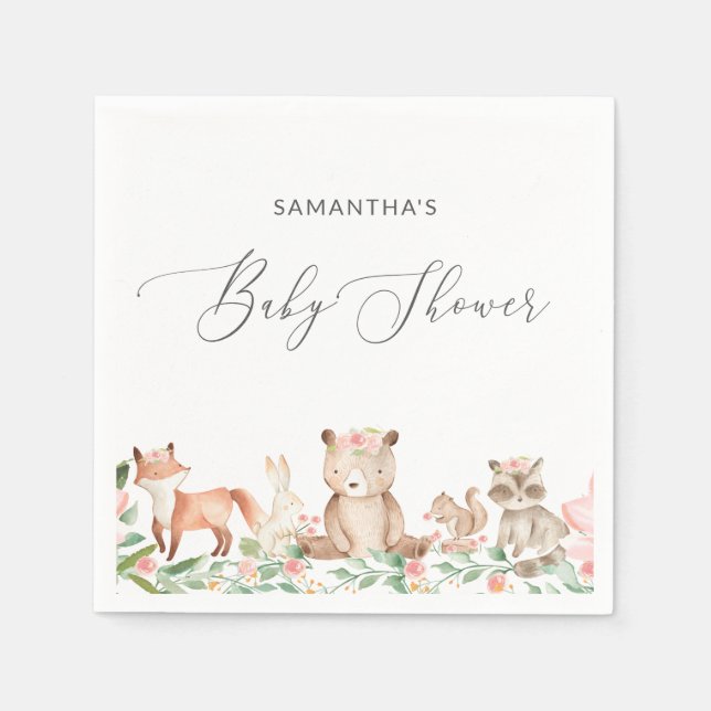 Serviette En Papier Baby shower d'animaux de bois mignons pour filles (Devant)