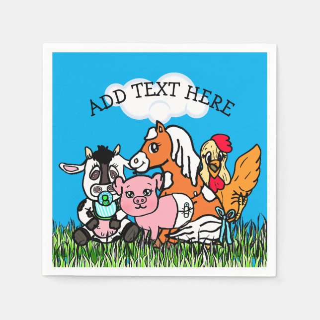 Serviette En Papier Baby shower d'animaux de ferme personnalisés (Devant)