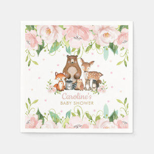 Serviette En Papier Baby shower d'animaux de forêt rose pâle