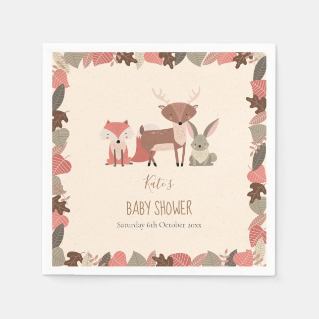 Serviette En Papier Baby shower d'animaux en bois mignon / Saupoudrer (Devant)