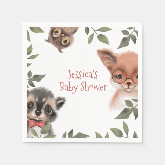 Serviette En Papier Baby shower d'animaux en bois mignons pour garçon (Devant)