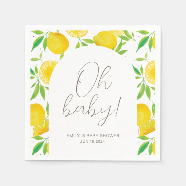 Serviette En Papier Baby shower d'aquarelle au citron (Devant)