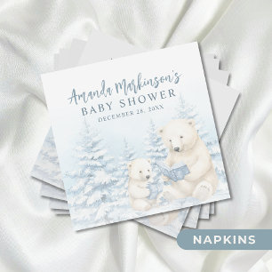 Serviette En Papier Baby shower d'aquarelle bleu d'ours polaire d'hive