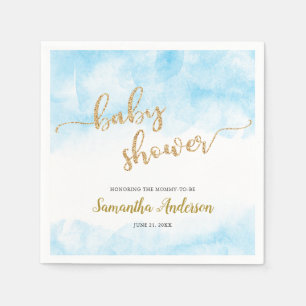 Serviette En Papier Baby shower d'aquarelle bleu Parties scintillant o