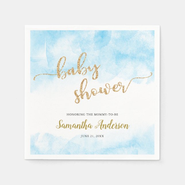 Serviette En Papier Baby shower d'aquarelle bleu Parties scintillant o (Devant)