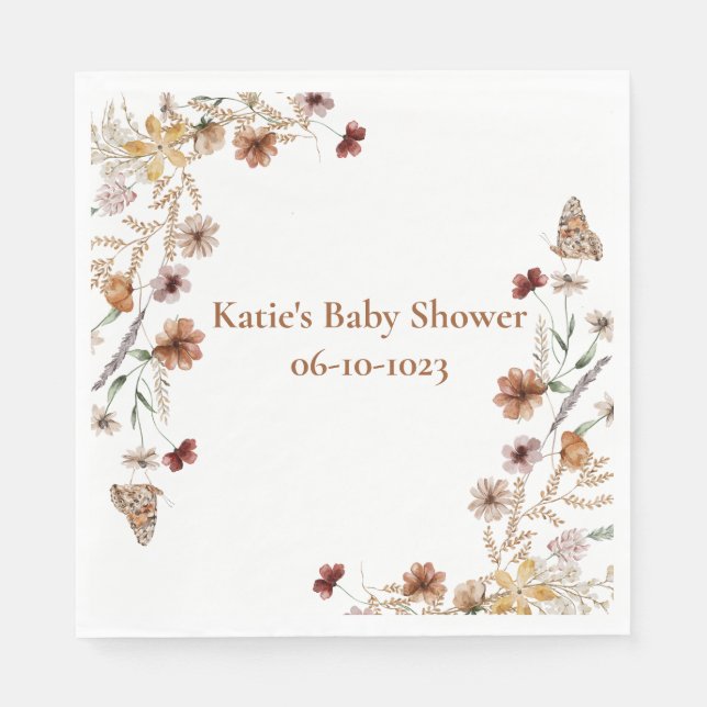 Serviette En Papier Baby shower d'aquarelle Boho fleur sauvage (Devant)