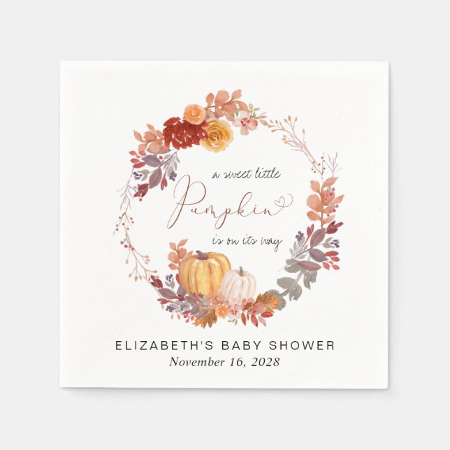 Serviette En Papier Baby shower d'aquarelle Citrouille en terre cuite (Devant)