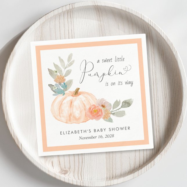 Serviette En Papier Baby shower d'aquarelle Citrouille orange (Créateur téléchargé)